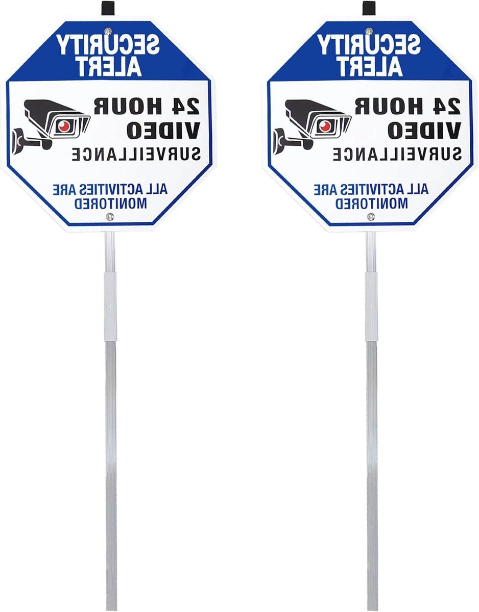 Videobewaking Bord - Waarschuwingsbord Beveiliging - Afschrikken Indringers - Roestvrij Aluminium - 25x25 cm - Blauw