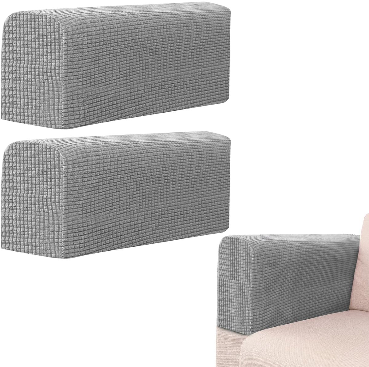 2 stuks bankarmleuningenhoezen | Antislip zacht bankarmleuning beschermer | Dikke armleuninghoezen voor banken, fauteuils (Lichtgrijs)