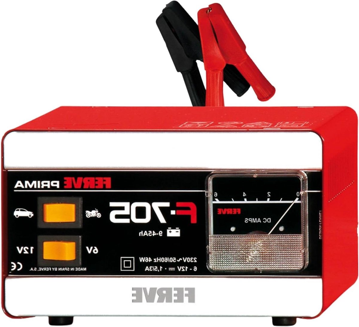Acculader - Batterijlader - Voertuigen Onderhoud - Analoge Ampèremeter - 9-45 Ah - Rood