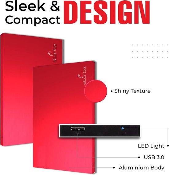 Draagbare Externe Harde Schijf 1TB USB 3.0 Snelle Opslag voor PC, Laptop, Mac & Gaming (Rood) van Merkloos — afbeelding 4