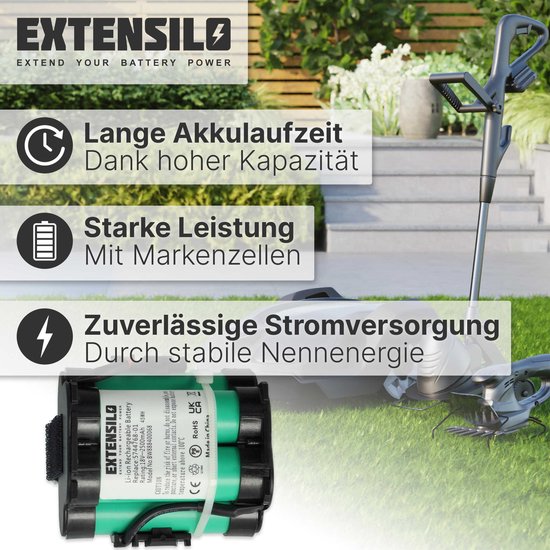 EXTENSILO Vervangende accu voor Husqvarna 586576201 (5865762-01), 589586101 (5895861-01), 574476801 (5744768-01) voor grasmaaiers (2500mAh 18V Li-Ion) — afbeelding 2