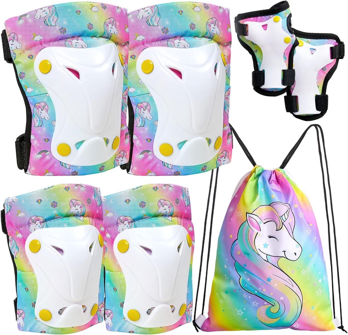Kinderen Beschermingsset - Valbescherming Set - Buiten Sporten - Inclusief Tas - 7 Delig - Regenboog