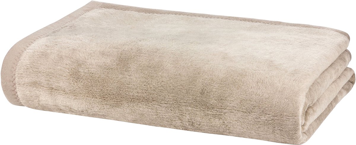- Classic knuffeldeken 150 x 200 cm donkerbeige wollen deken effen kleur, onderhoudsvriendelijke katoenmix