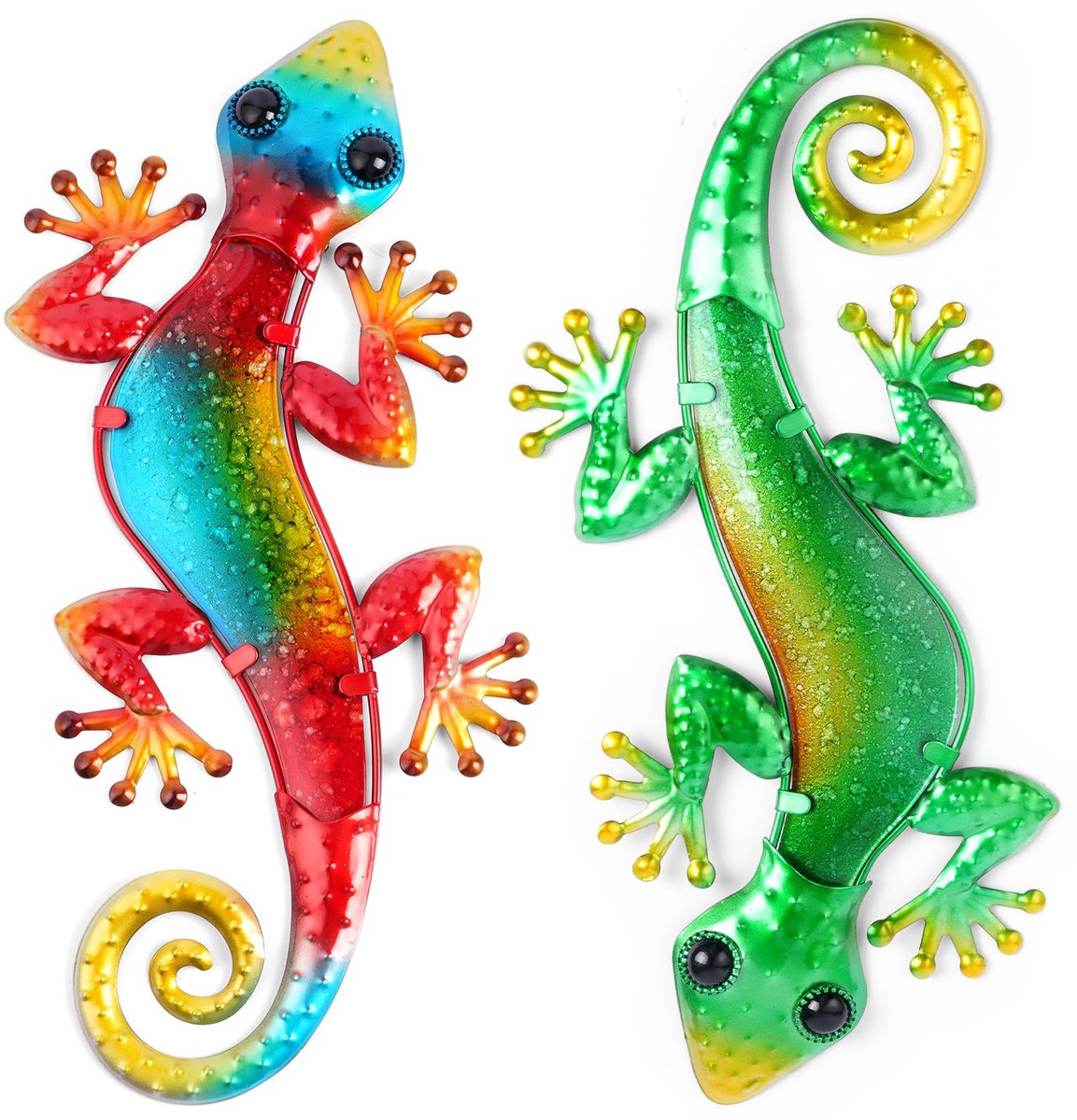 Metall Gecko Wanddekoration, 2 Stück Eidechse Kunst Wand, Eidechse Kunst-Ornament, Eidechse Kunstharz, Eidechse Metall-Wandkunst für Garten, Veranda, Terrasse, Rasen, Zaun, Wand