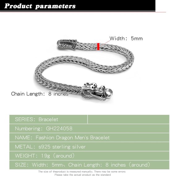 Armband draak kop sluiting Chopin Cubaans breed 5 mm in 925 zilver goud Cubaanse ketting pantserketting retro vintage rock punk hip pop slang sieraden cadeau feest voor heren — afbeelding 5