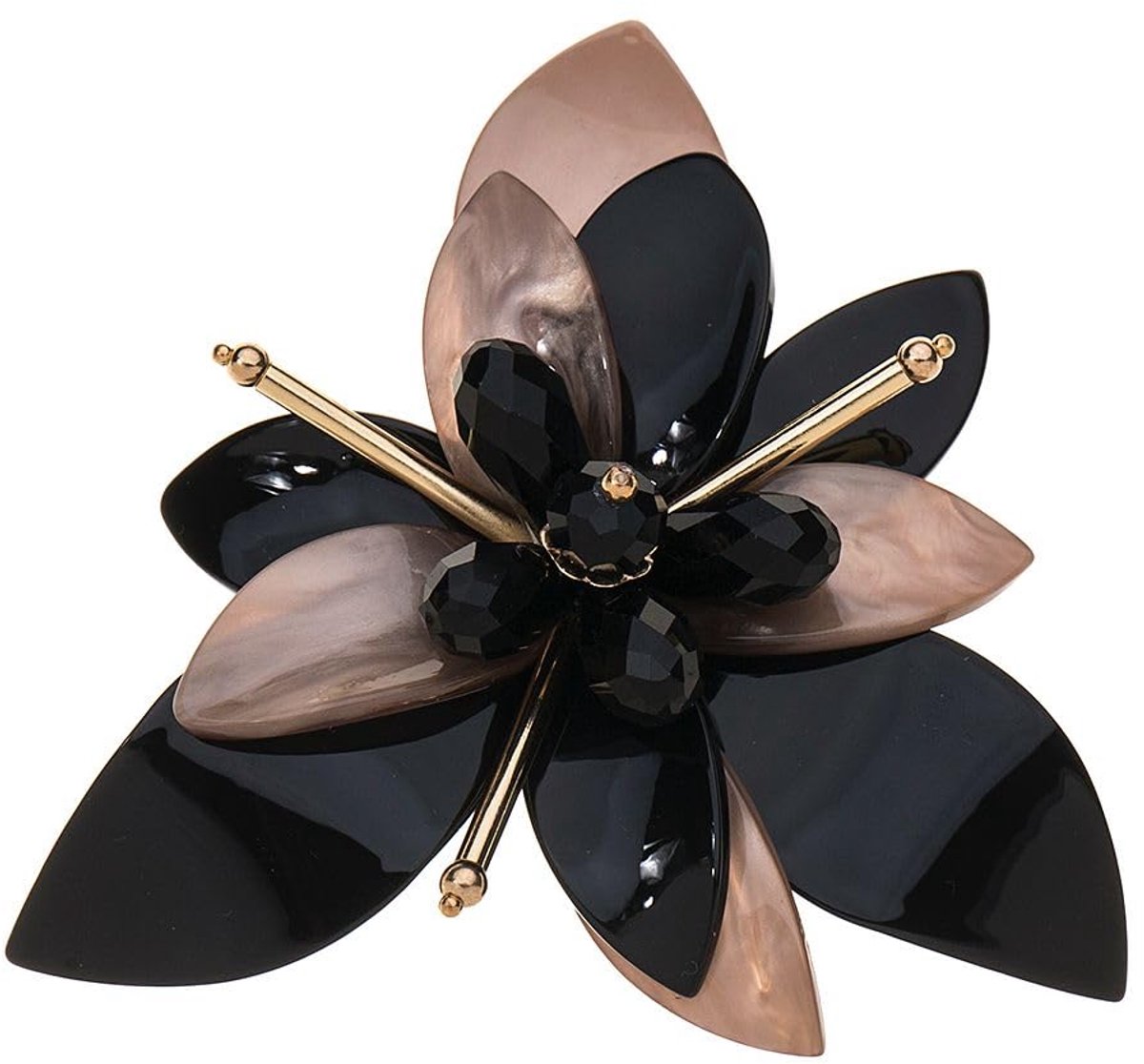 Haarspelden voor dames, haarclip lelie, zwart, 2-in-1 haarclip & speld, bloemenbroche van celluloseacetaat, 3D-designsieraden voor jurken en kapsels, uniek gemarmerd, vederlicht