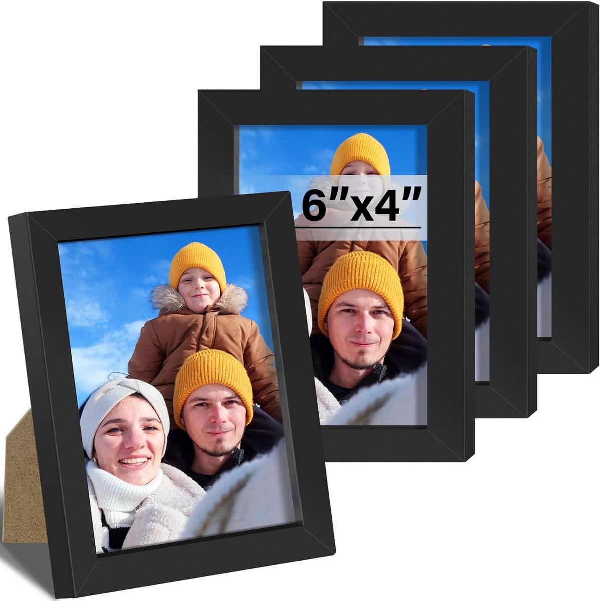 Lijsten van 6 x 4 cm, zwarte fotolijsten, voor horizontale en verticale formaten, zwarte fotolijst, voor muur en tafelblad, 6 x 4 cm