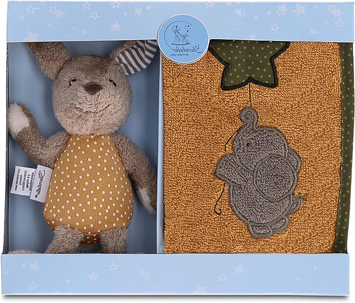 Baby cadeauset - Kraamcadeau set - Geboorte verrassing - Met speeldier - 20 x 24 x 5 cm - Lichtbruin
