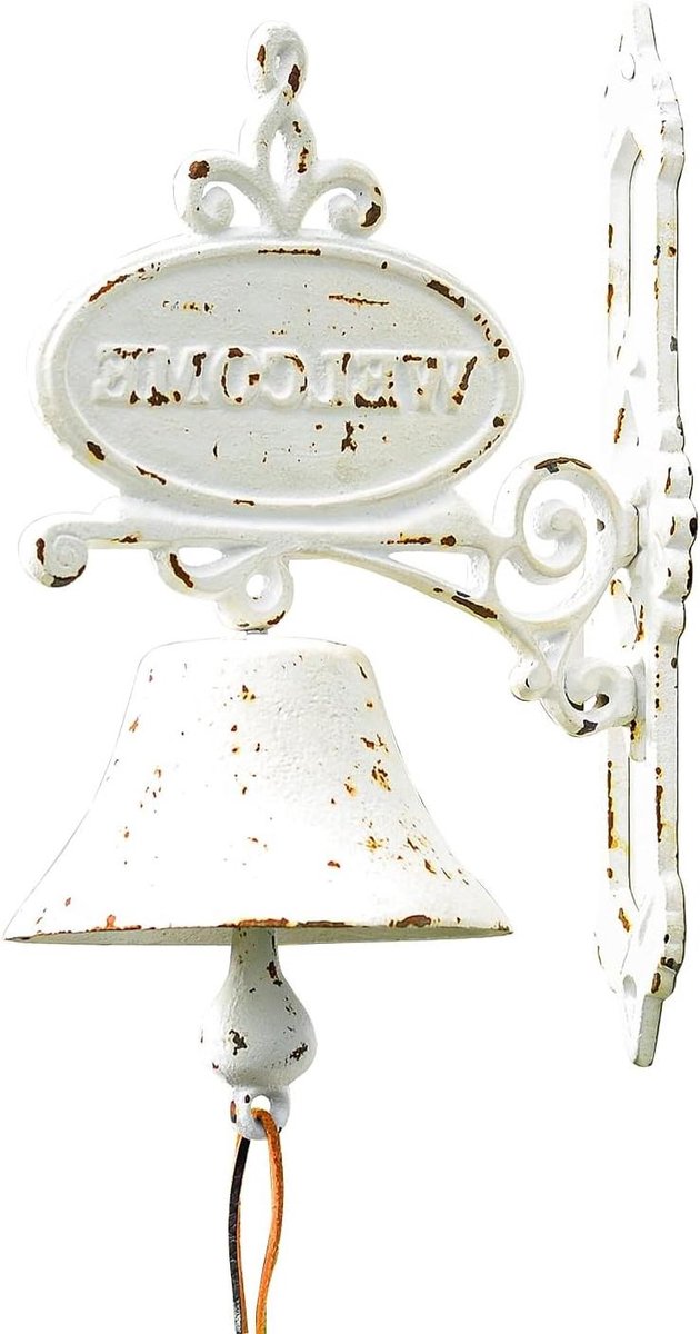 Diner Bel - Welkom Teken - Veranda Decoratie - Gietijzer - 32 cm - Antiek Wit