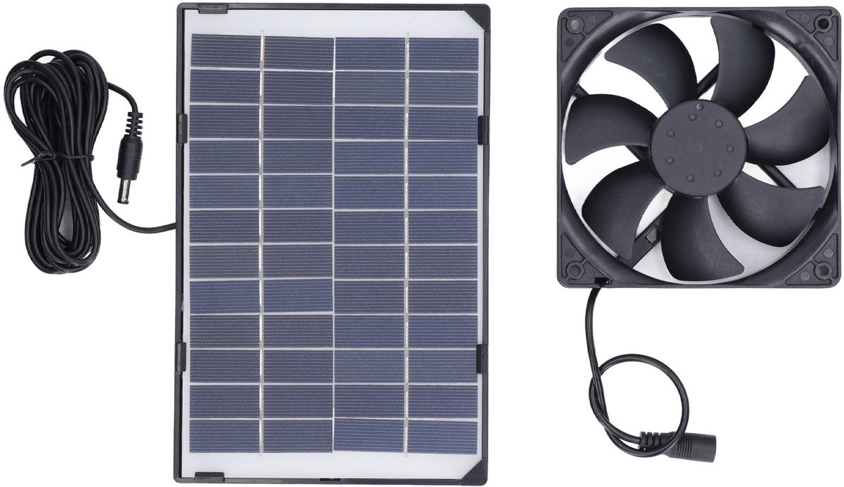 Mini-ventilator op zonne-energie (polysilicium) voor huisdierverblijven of kamperen, 6W 12V