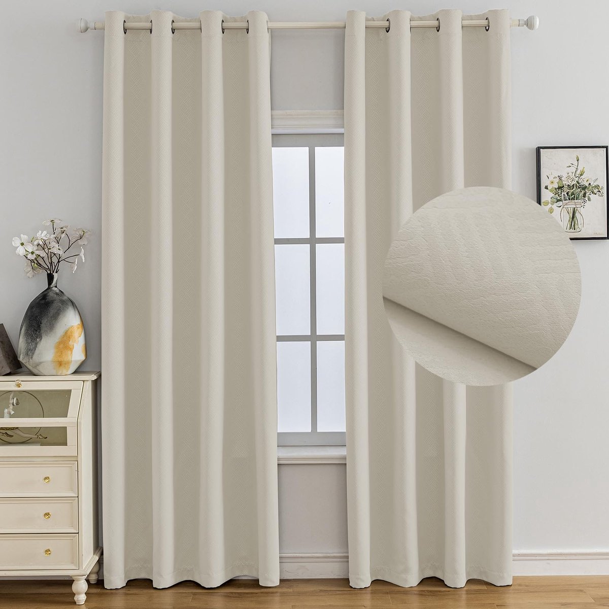 Set Van 2 Thermische Verduisterende Gordijnen, 140x145 CM, Warmte-Isolerende Gordijnen, Geschikt Voor Woonkamer Slaapkamer, Modern Design Met Oogjes, Beige