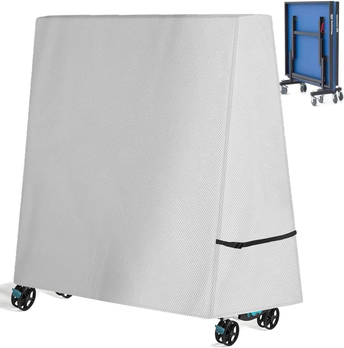 Opvouwbare tafeltennistafel hoes - Pingpong beschermhoes - Buitenopslag - Waterdicht 600D polyester - 186 x 72 x 166 cm - Grijs