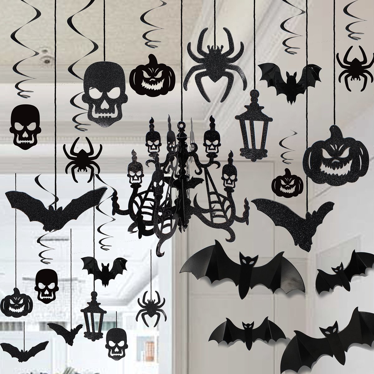 Halloween Opknoping Swirl Decoratie Spookhuis Spinnenweb Decoratie Spiraal Set Kroonluchter Decoratie Plafond en Wanddecoratie Set Halloween Feestbenodigdheden