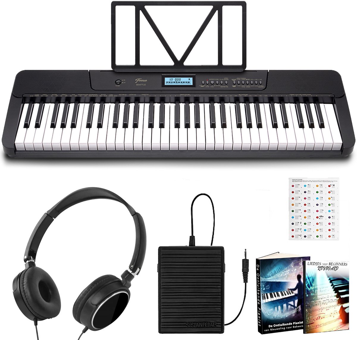Finesse Keyboard Piano - MIDI & Bluetooth - Sustain Pedaal - 61 Keys - Digitale Piano - Elektrische Piano - Kind