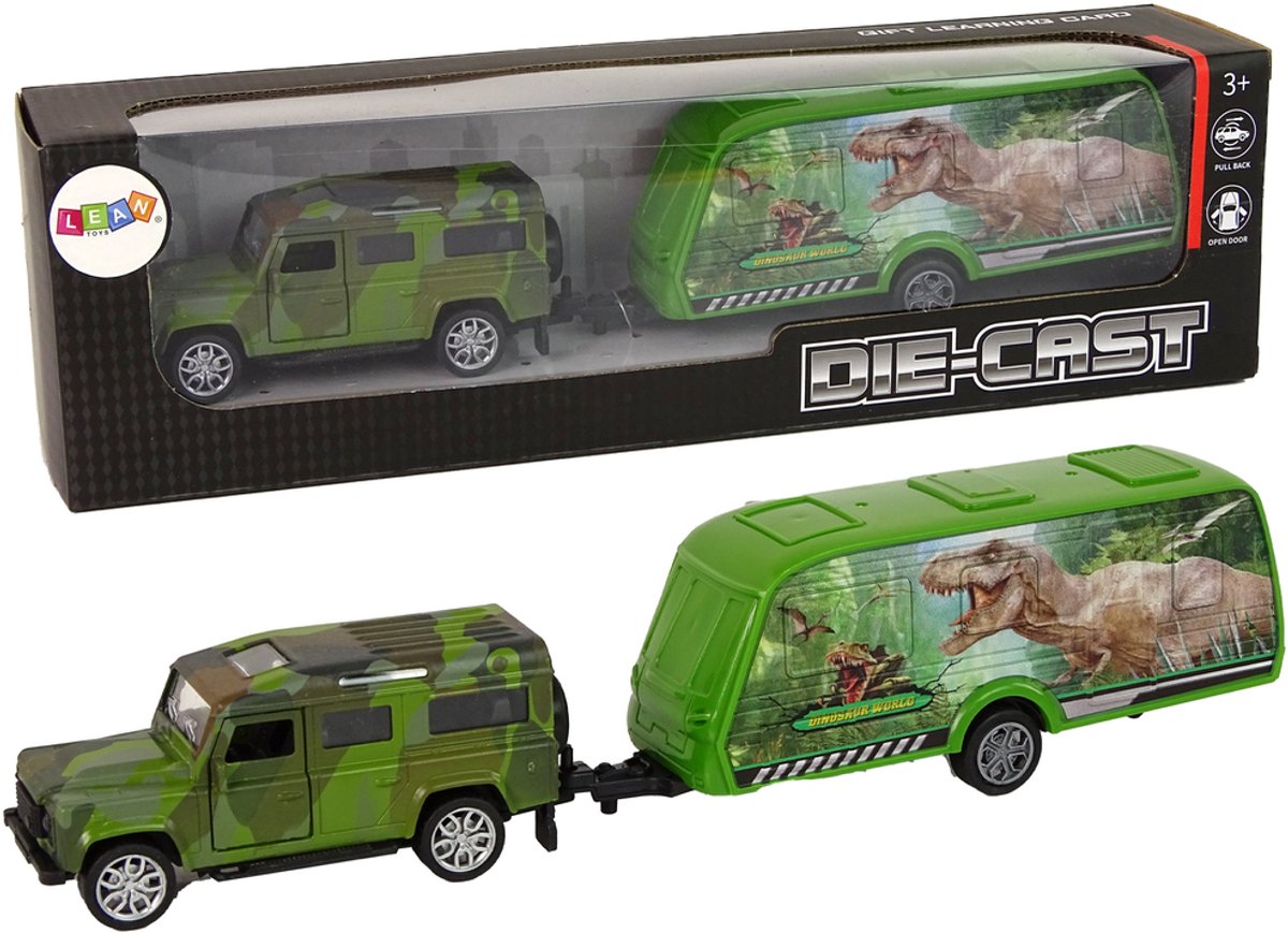 Jeep-voertuigset met trekkende dinosaurusaanhangwagen - UNI
