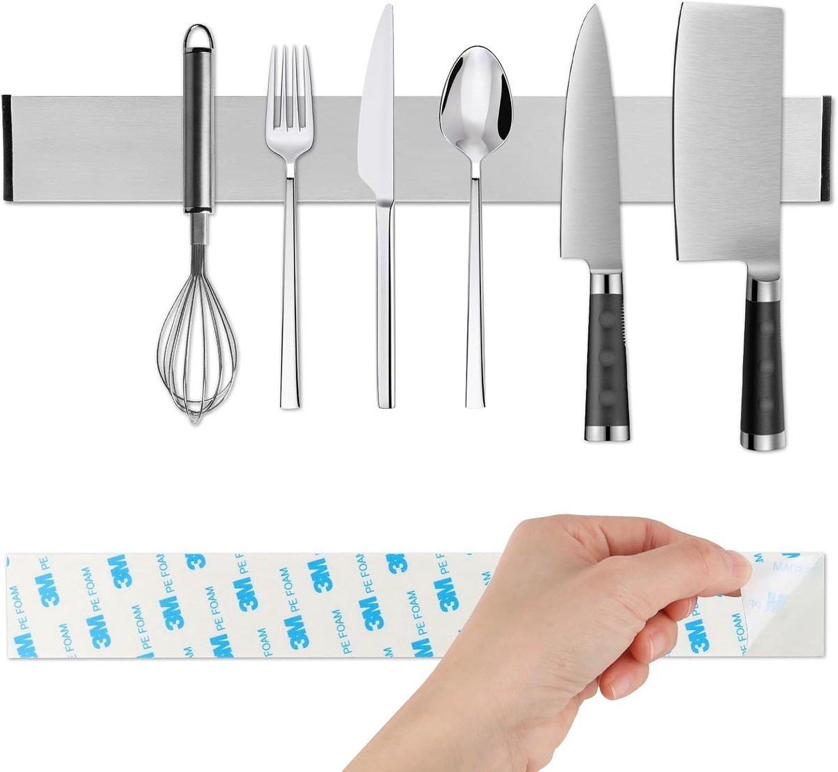 Messenbalk - Roestvrij Staal - 30 cm - Magnetische Messenhouder met Plakstrip - Voor Keukenmessen