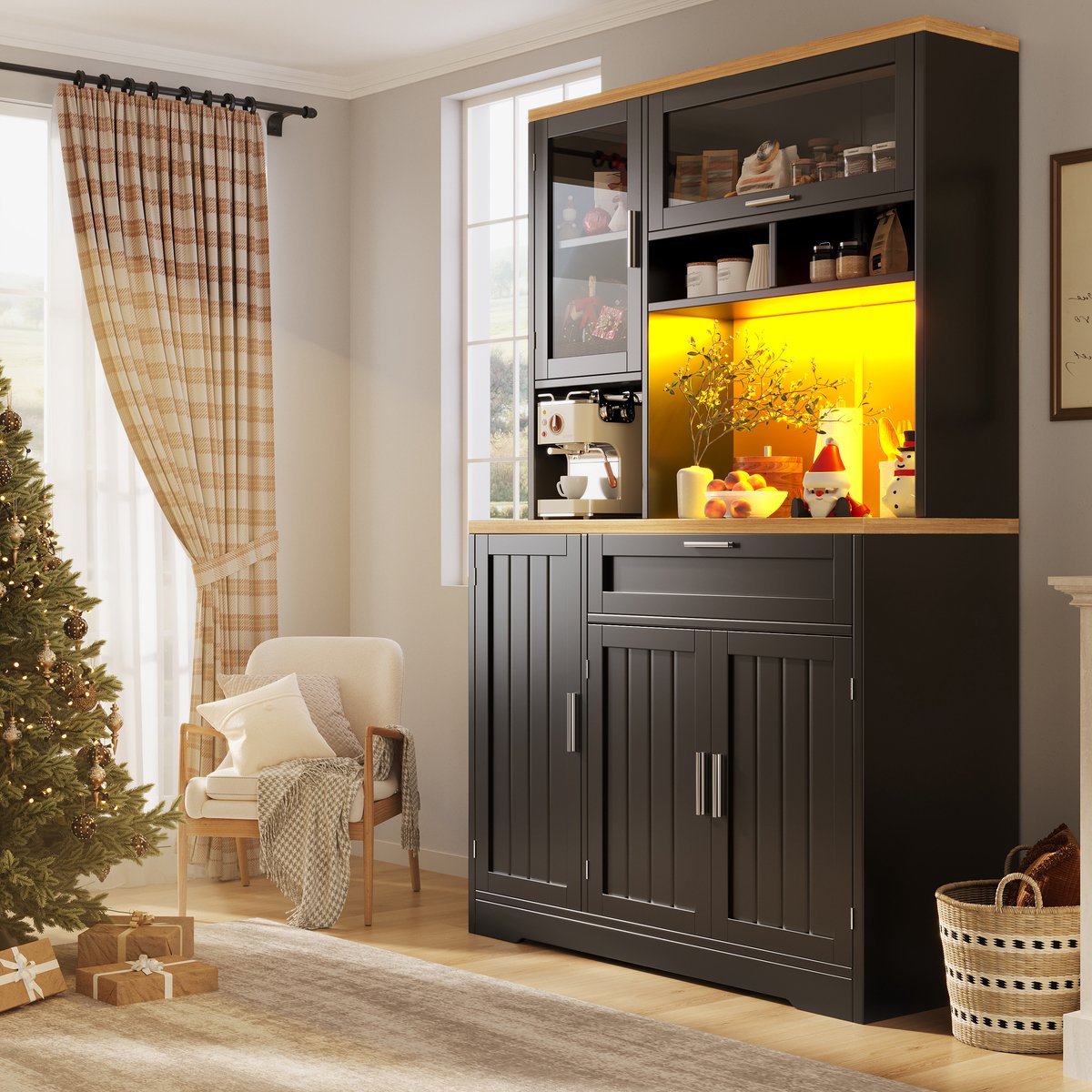 COVREO Keukenkast 104x40x180 cm zwart MDF, met LED-verlichting