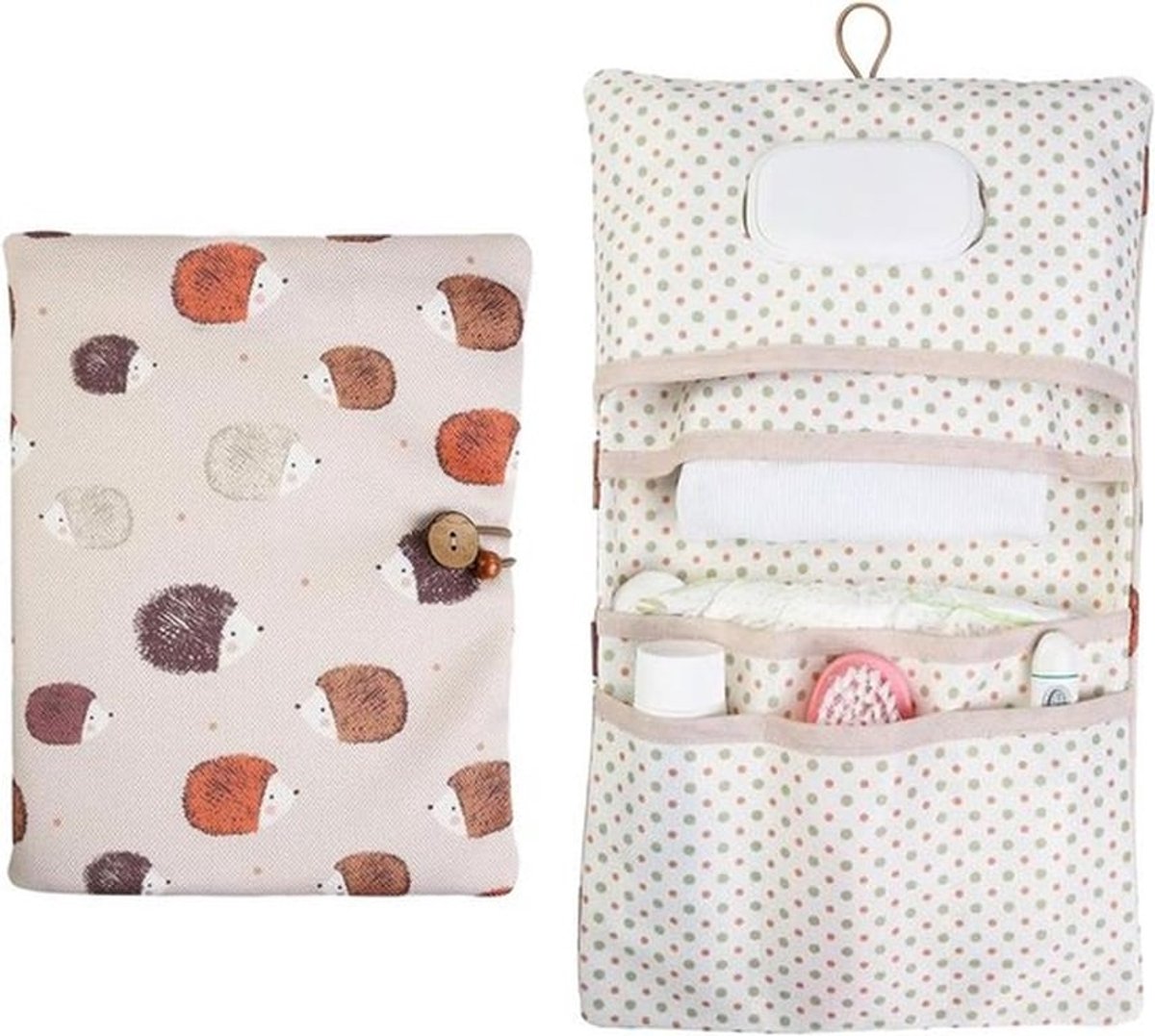 Luiertas, organizer en cosmeticatas, 2-in-1, luiertas, kleine luiertas, organizer, luiertas voor moeder onderweg (egel)