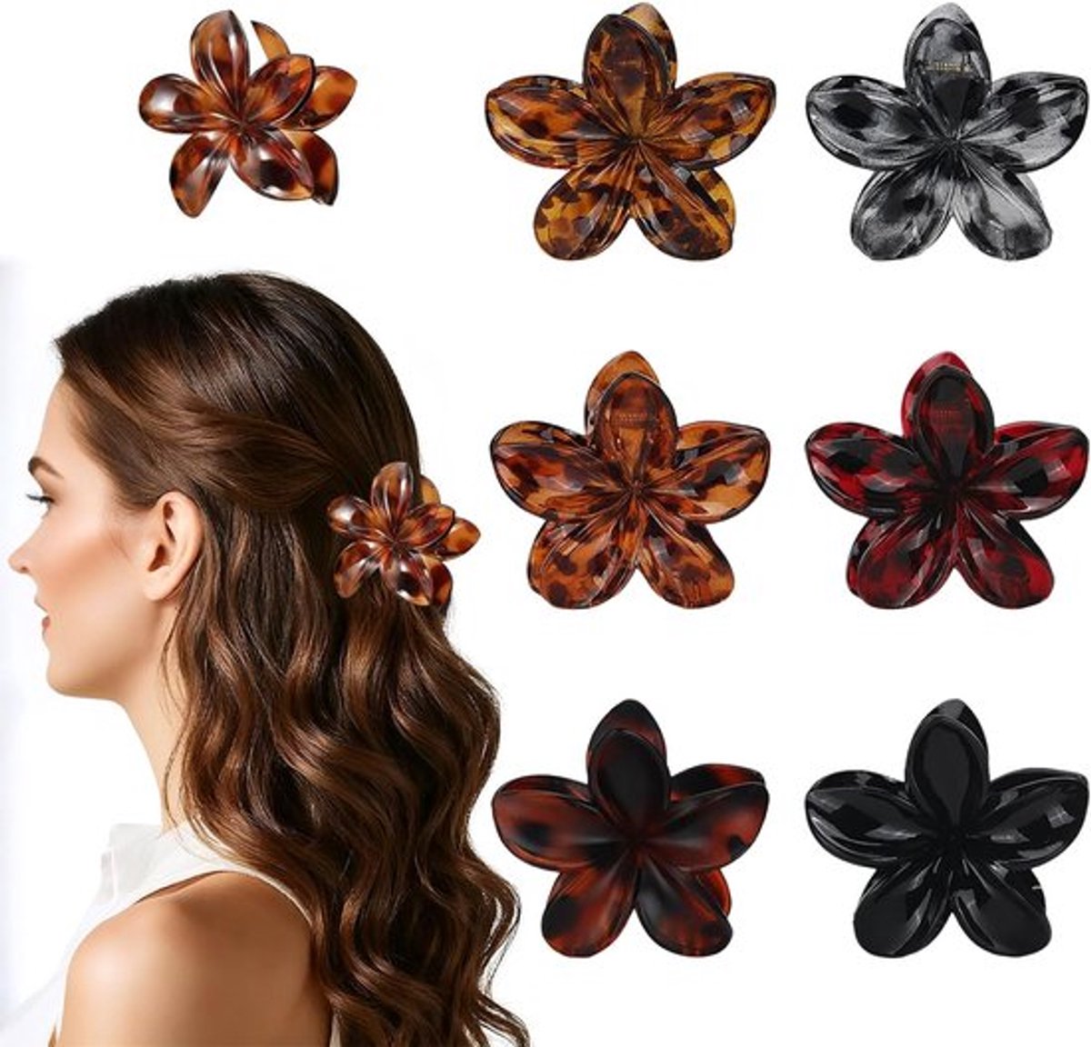 Set van 6 Bloemen Haarspeldjes - Grote Bloemige Haarclips - Haarclip Bloem - Bloemen Spelden voor Dikker & Dunner Haar - Haarclips