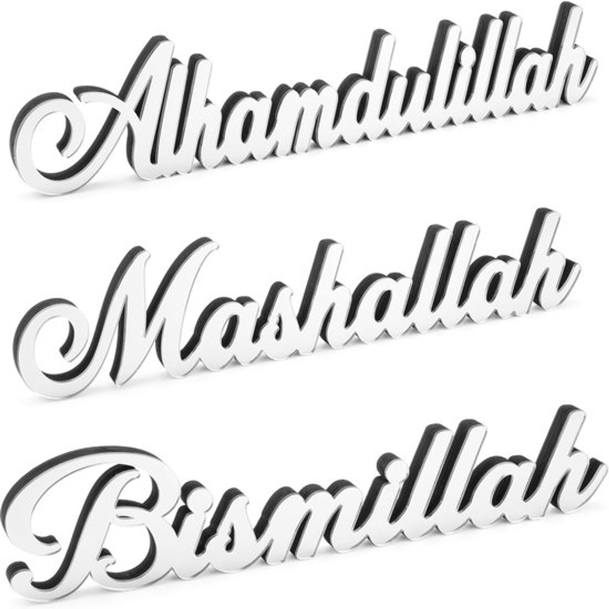 3 Stuks Ramadan Bureaublad Decoraties - Islamitische Woondecoratie - Geschenken Houten Ramadan Decoraties - Arabische Bureaudecoratie voor Bureauplank - Woonkamerornament - Zilver