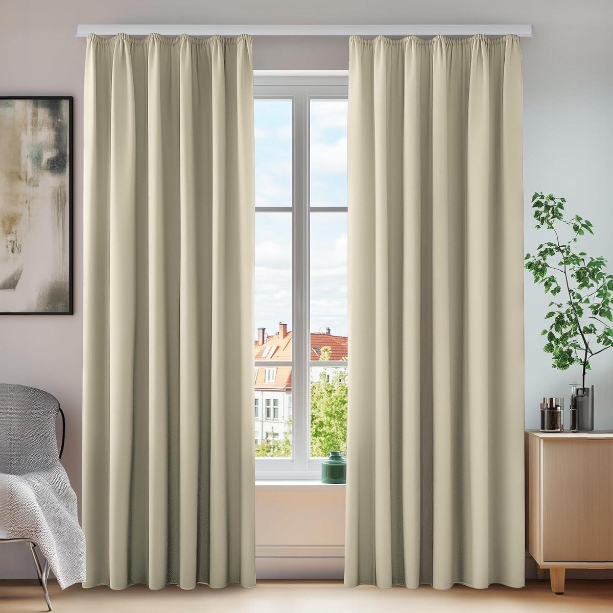 Verduisterende Gordijnen - Thermale Gordijnen Blackout Gordijnen - Privacy Creëren - Geluidsisolerend - 260 x 140 cm - Beige