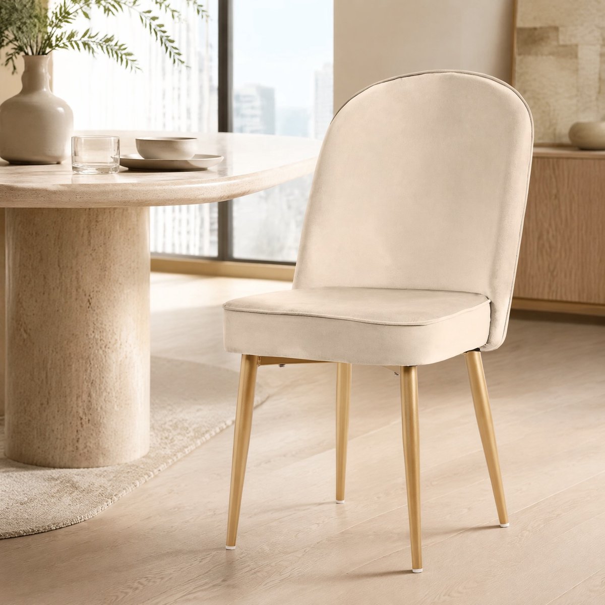 COVREO Eetkamerstoel set van 2 50x62x89 cm beige velvet, gouden metalen poten