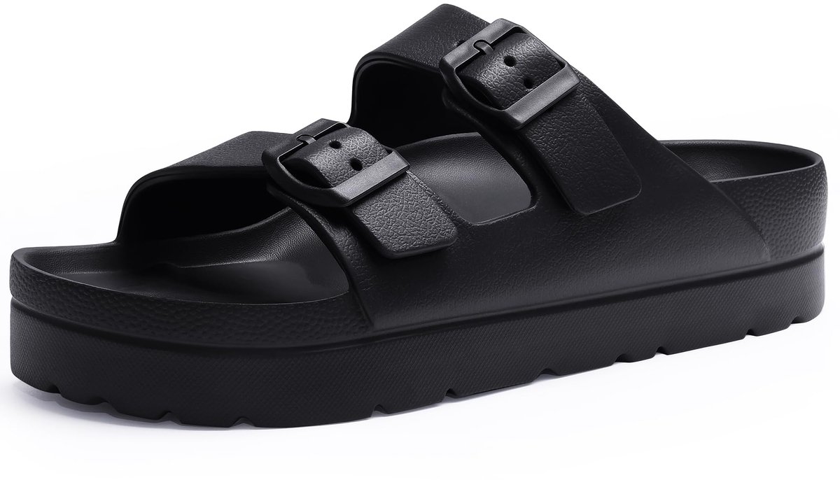 Homaxy - Platform Slippers - Zwart