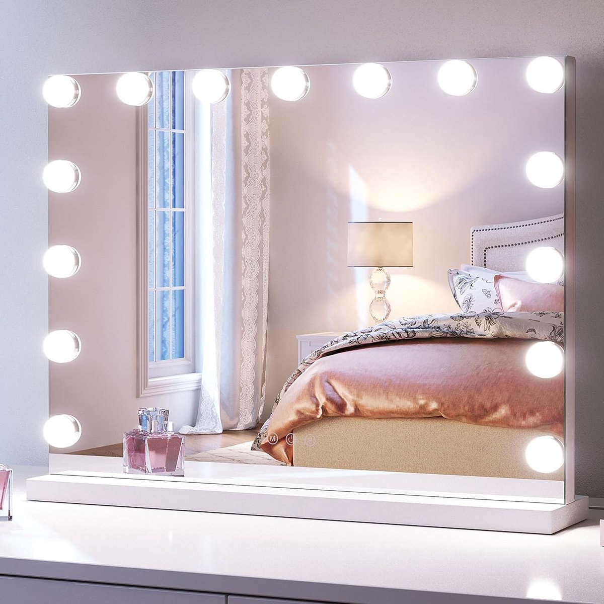 Hollywood Spiegel - Wit - 58 x 46 cm - Make-upspiegel met 15 LED-lampen en Touch-bediening - Voor Make-up en Verzorging