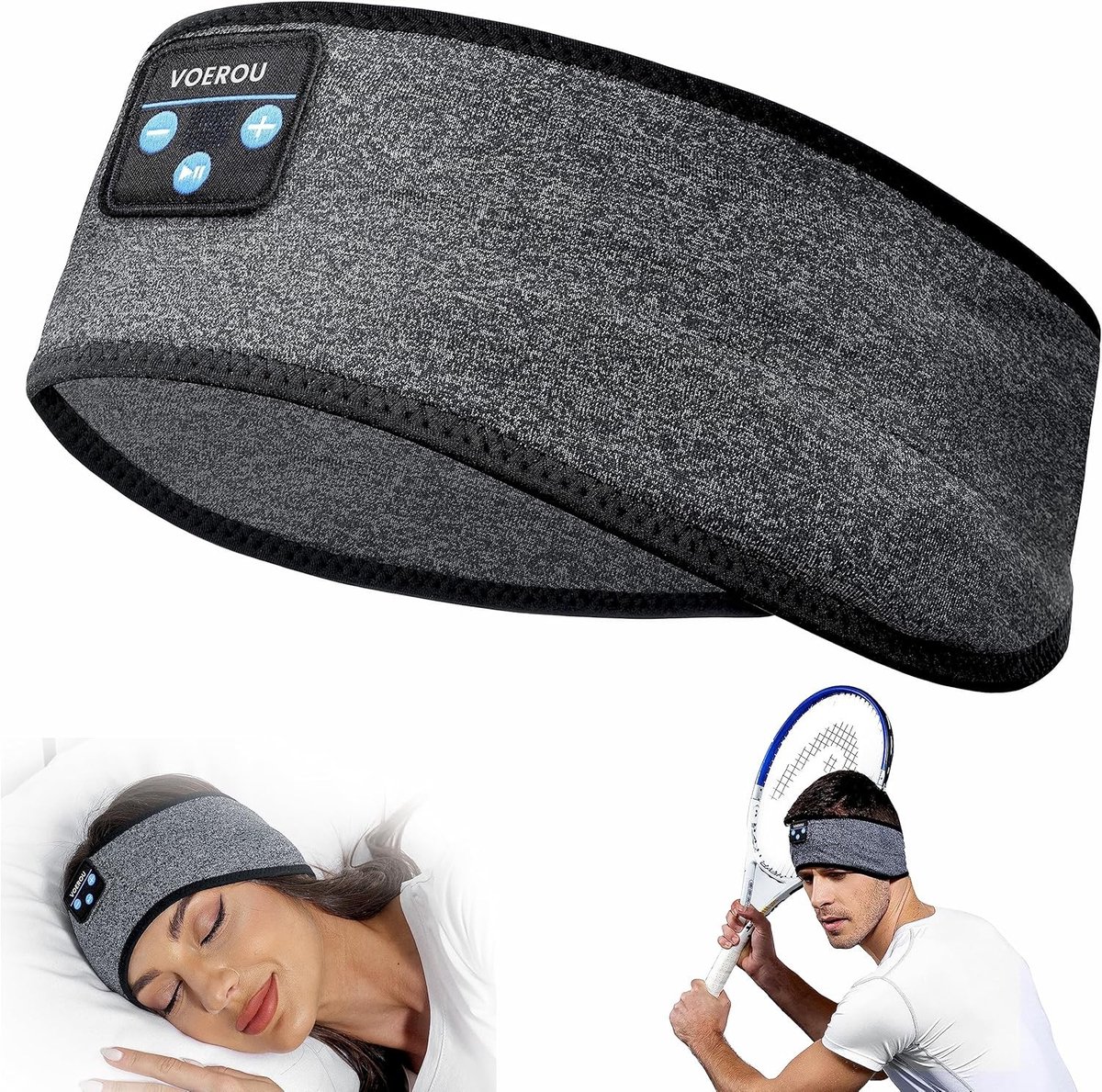 Voerou Slaapkoptelefoon Bluetooth-hoofdband, draadloze slaapkoptelefoon met stereoluidsprekers-coole technische geschenken voor heren, dames, perfect voor training, hardlopen, yoga, reizen