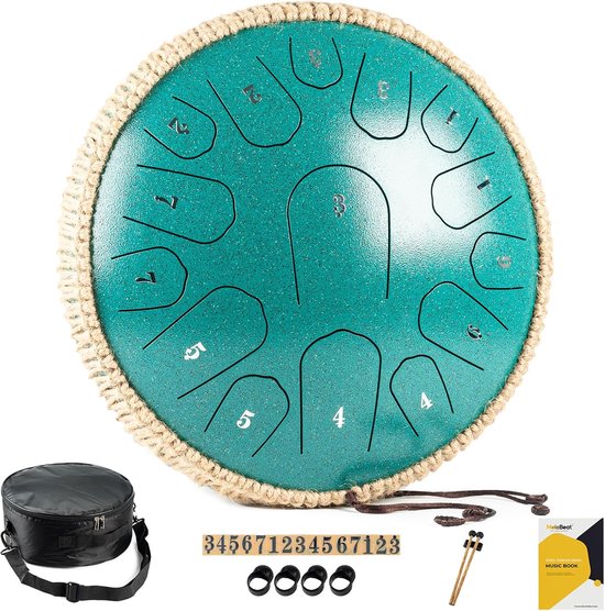 Stalen Tongdrum - Handpan Trommel - Meditatie Ontspanning - 15 Tonen D Majeur - 13 Inch - Goudkleurig — afbeelding 4