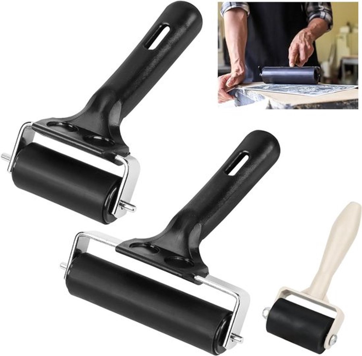 Rubberen Rollers Set voor Schilderen en Stempelen - 3 stuks - 3,5 cm/6 cm/10 cm