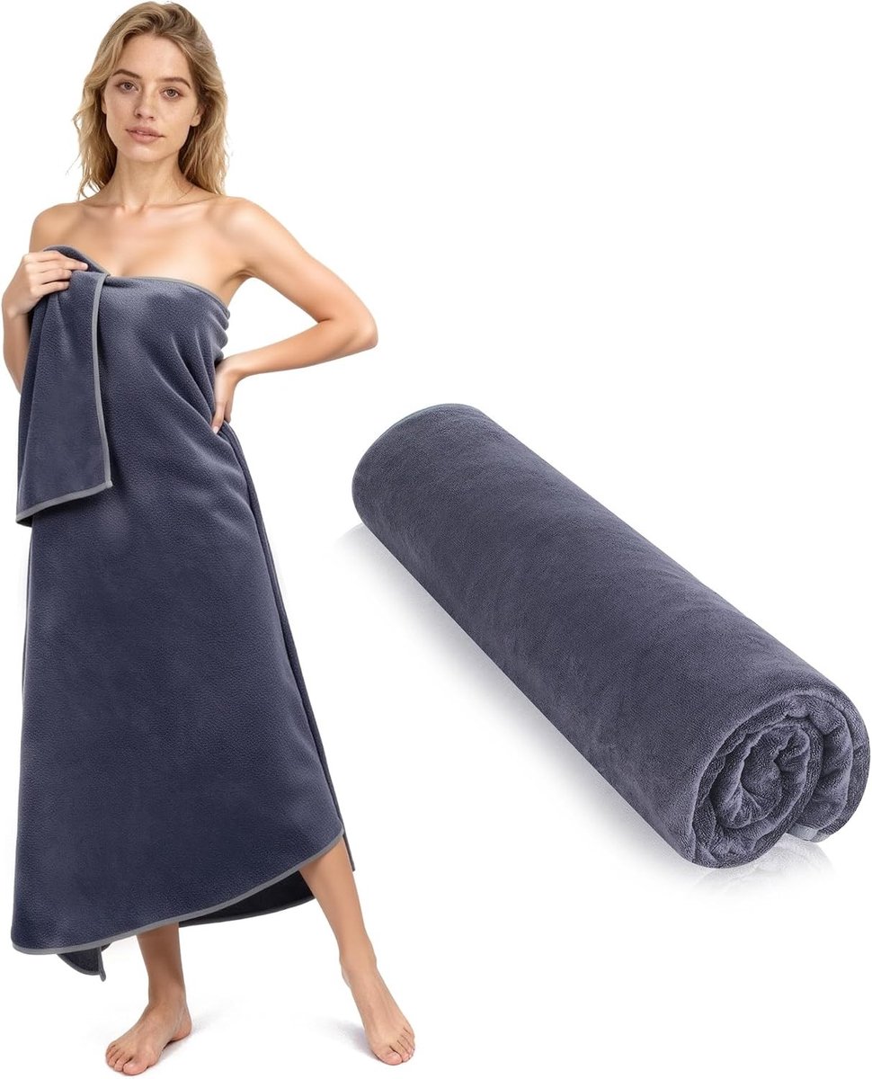 XXL Saunahanddoek - Donkergrijs - 100 x 200 cm - Microvezel - Voor Familie en Hotelgebruik