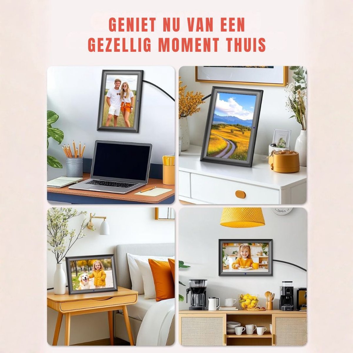 KIRA® Frameo - Slim Digitaal Fotolijstje voor Familie - Digitale Fotolijst 10.1 inch - Zwart - 6cm x 36cm x 3cm