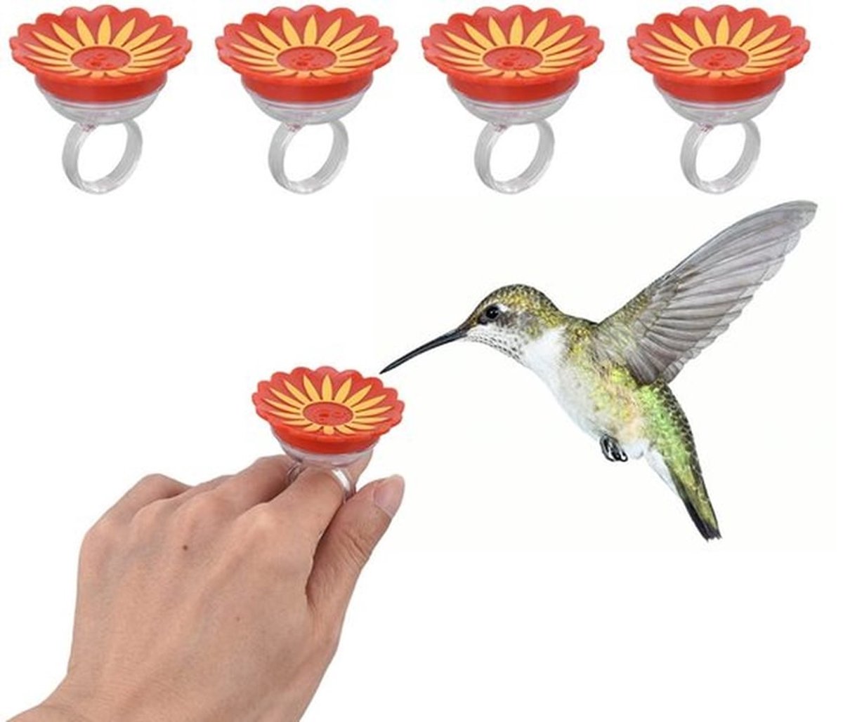 Kolibrievoeder 4-delig - Handheld Voeder - Compact - Multifunctioneel - Plastic - Aantrekkelijk voor Kolibries - Vogelfeeder