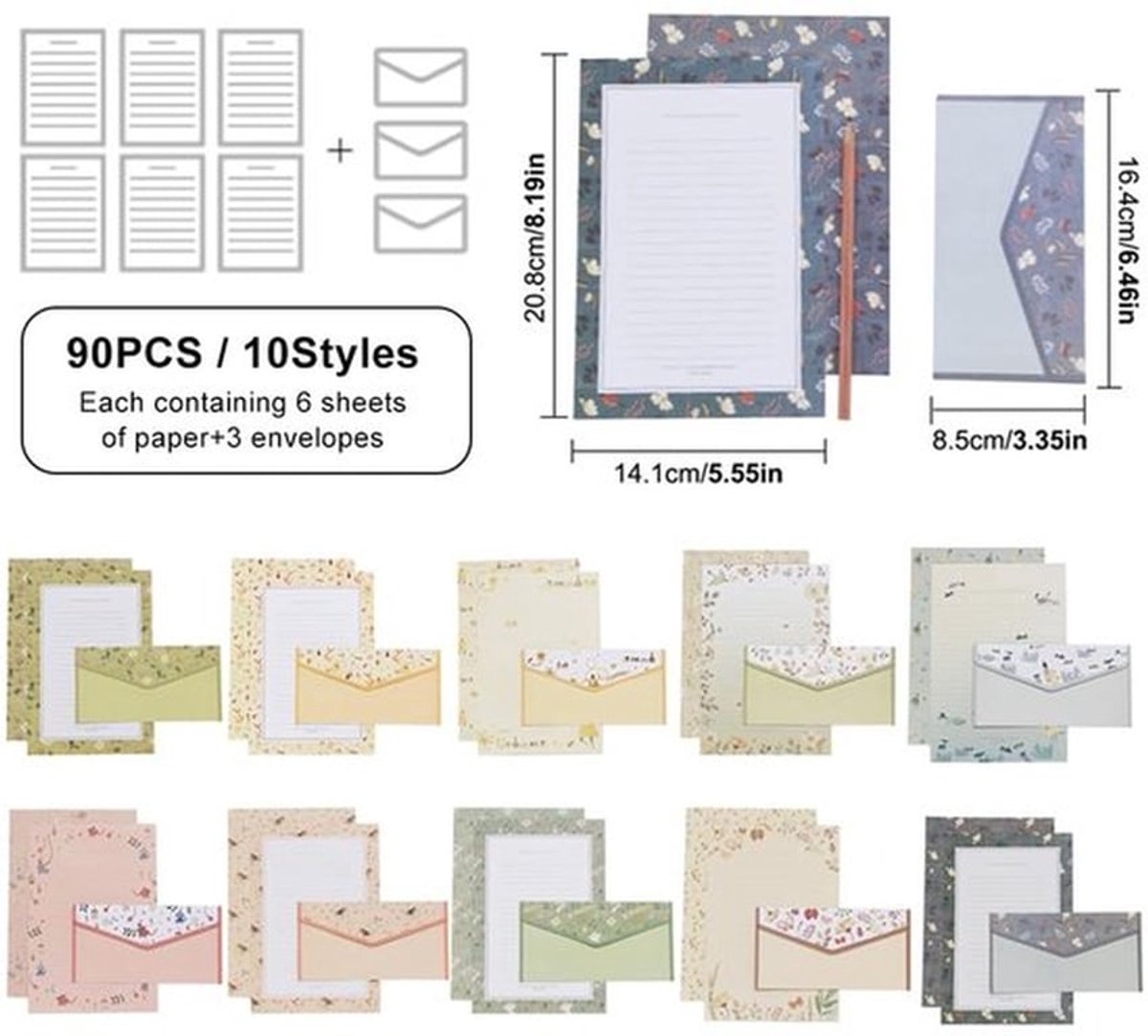Briefpapier A5 90 Stuks - Bloemendesigns - Enveloppen - Zelfsluitend - Luxe Verpakking - Hoogwaardig Materiaal - Schrijfpapier