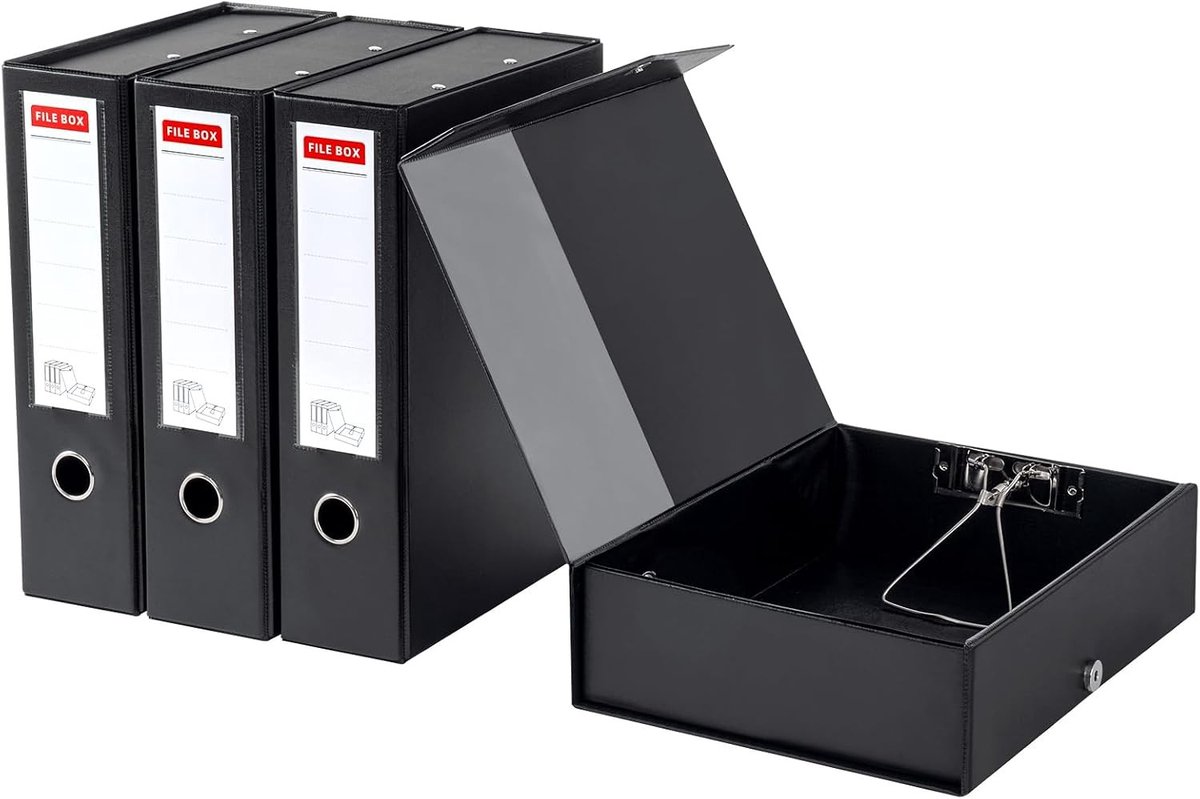Opvouwbare A4 Archiefdoos - Zwart - 88 mm - PVC en Karton - Voor School en Kantoor