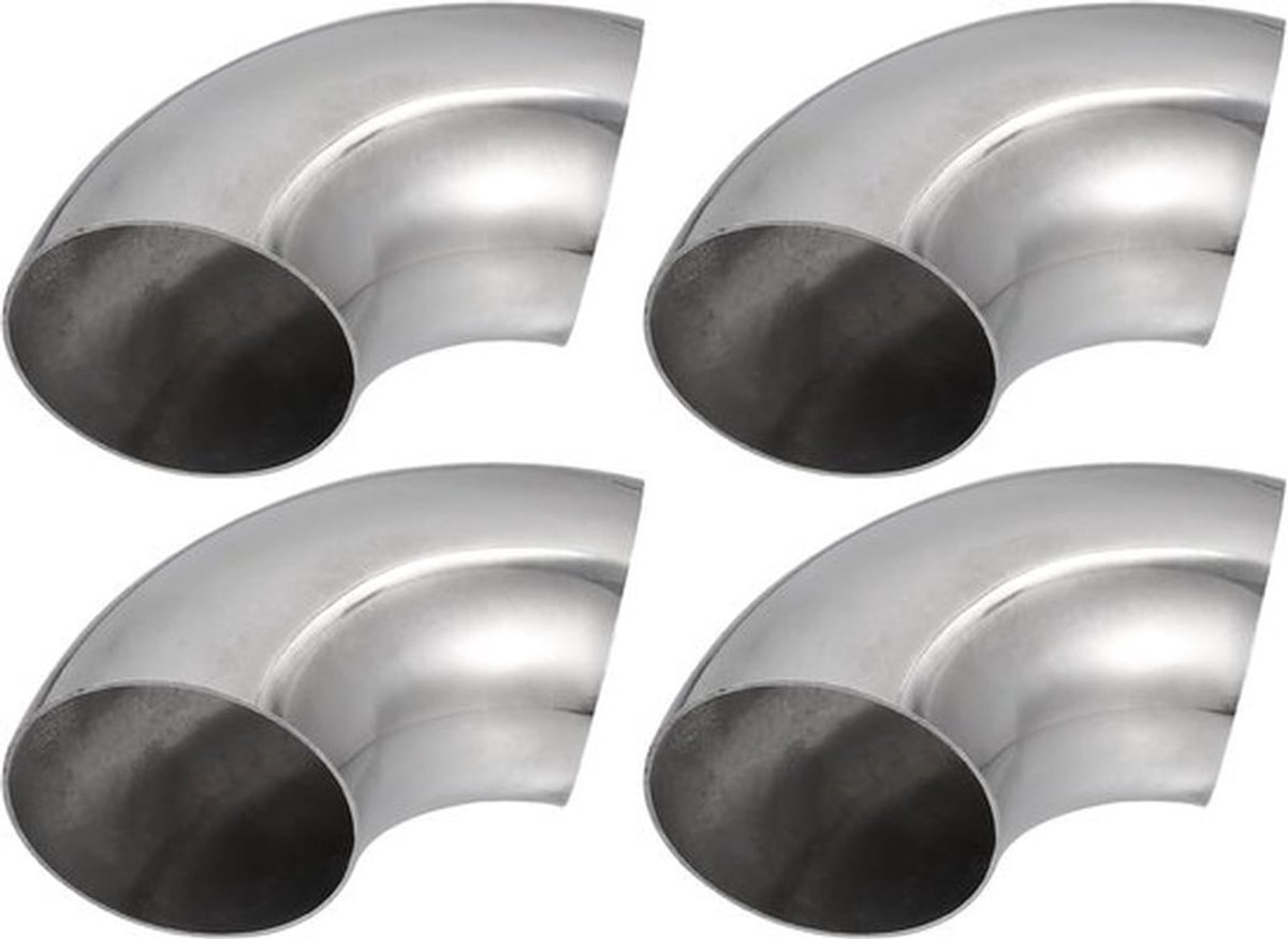 Uitlaatpijp 90 Graden - Set van 4 Stuks - 76 mm Buitendiameter - Roestvrij Staal - Hoogwaardig en Duurzaam - Eenvoudige Installatie - Uitlaatbocht