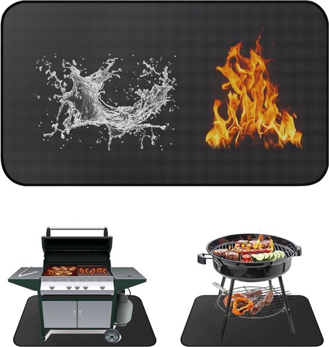 Hittebestendige BBQ mat voor buiten, 60 x 105 cm, herbruikbaar en waterdicht, ideaal voor vuurkorf en terrasbescherming