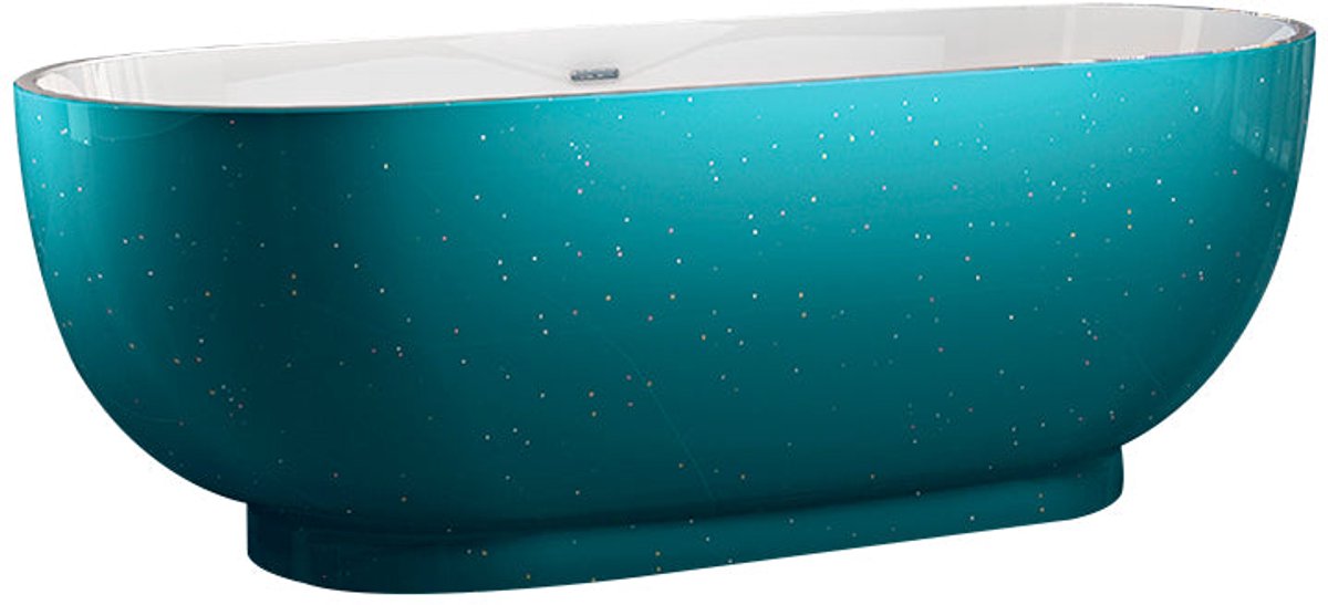 Vrijstaand ligbad Sanitado Rainbow Turquoise sparkle 179x81cm zeegroen en glanzend wit