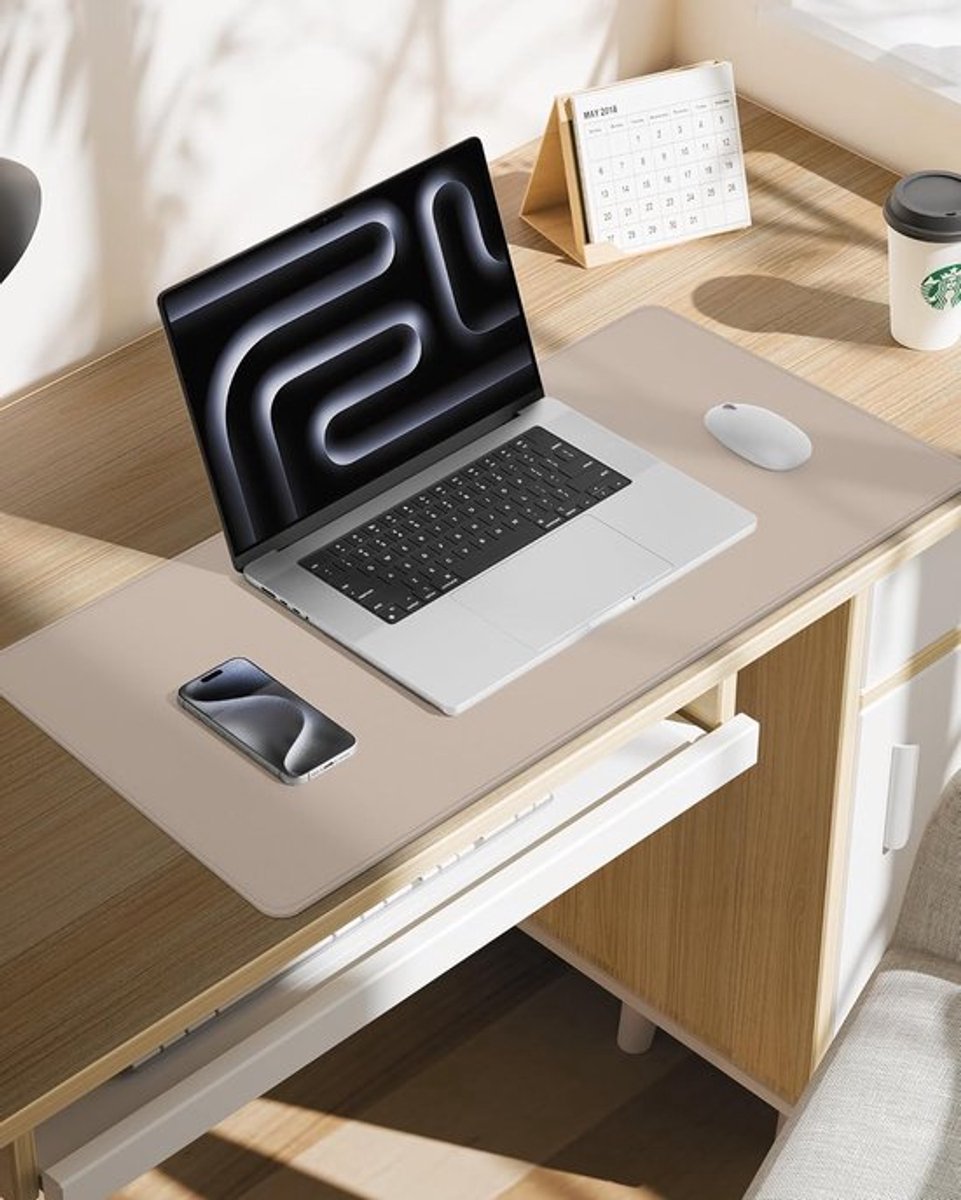 SnelShoppen - Beige Leren Bureau Pad - Grote Muismat - Waterdicht, Antislip, Bescherming tegen Krassen en Vlekken - 80x40cm voor Thuis en Kantoor