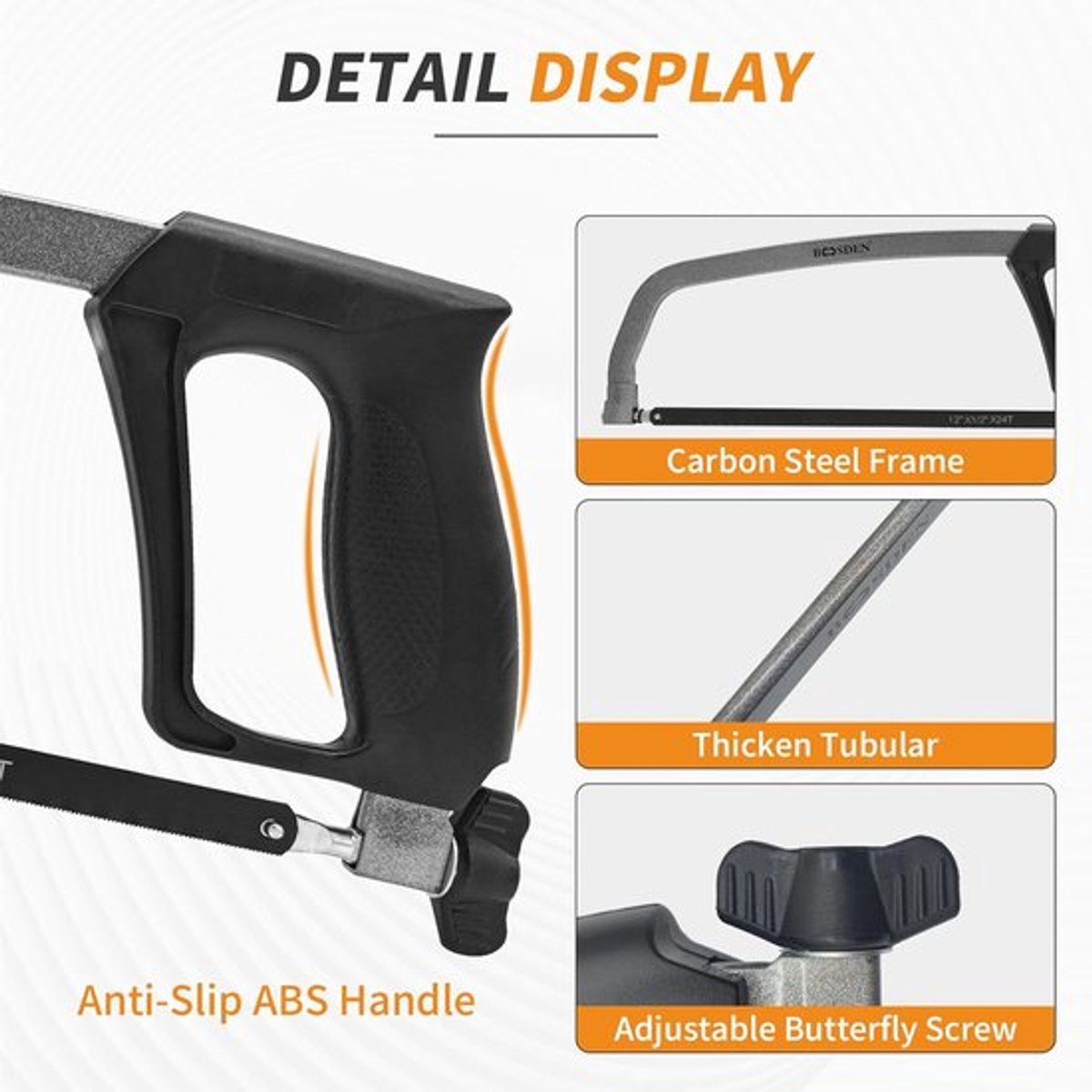 SnelShoppen - Hacksaw 300 mm met 3 verwisselbare zagen voor metaal, hout, staal, PVC en plastic - veelzijdige handzaag voor klussen en hobby's