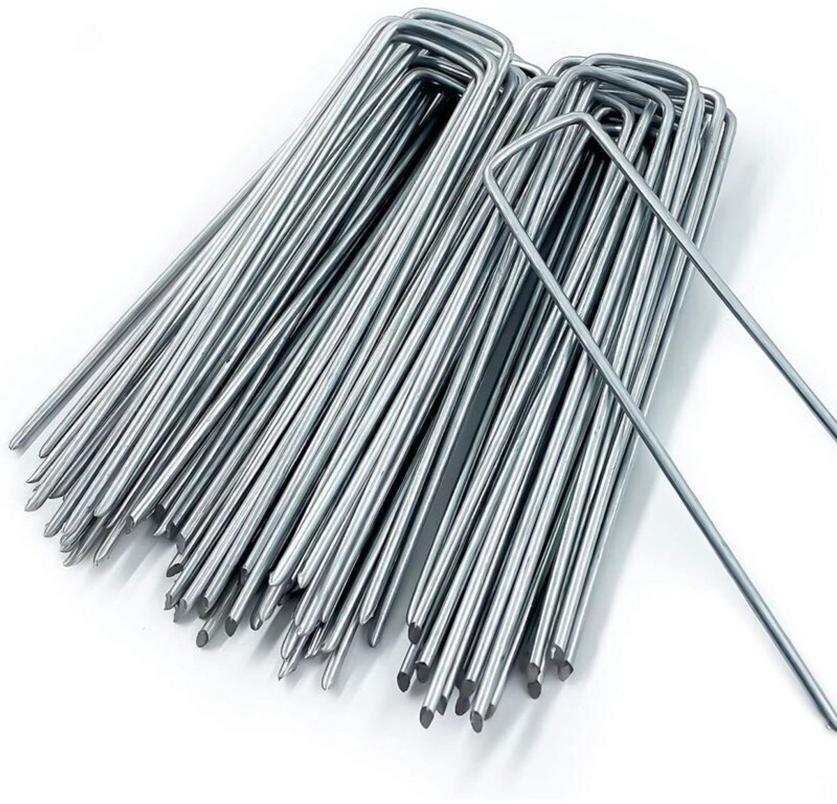 20 U-vormige tuinpalen (150 mm lang, 40 mm breed, 3 mm in diageschikt voorer) geschikt voor het vastzetten van mulch, onkruidwerend doek, kampeerpalen en tuinafscheidingen.