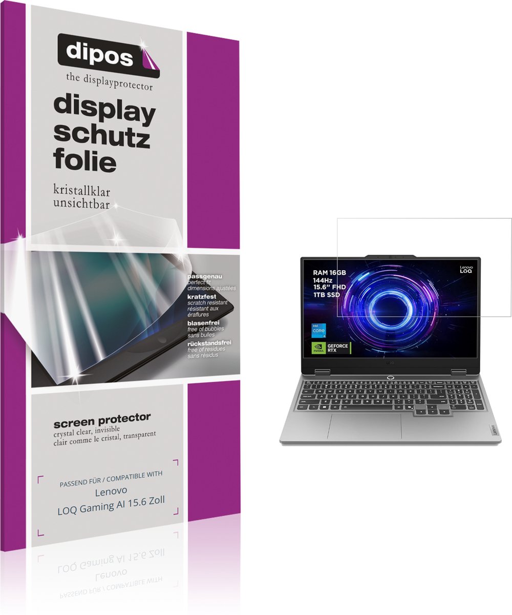 dipos – 2x Beschermfolie geschikt voor Lenovo LOQ Gaming AI 15.6 Zoll | Krasbestendige & heldere Screenprotector Ultra-Thin