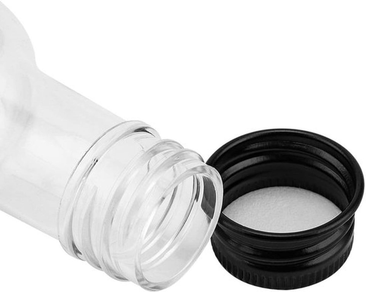 Spirit Flessen 70 Pack - 50ml Miniatuur Flessen - Vaatwasmachinebestendig - Herbruikbaar - Zwart Aluminium Deksel - Slijtvast Materiaal - Mini Flessen
