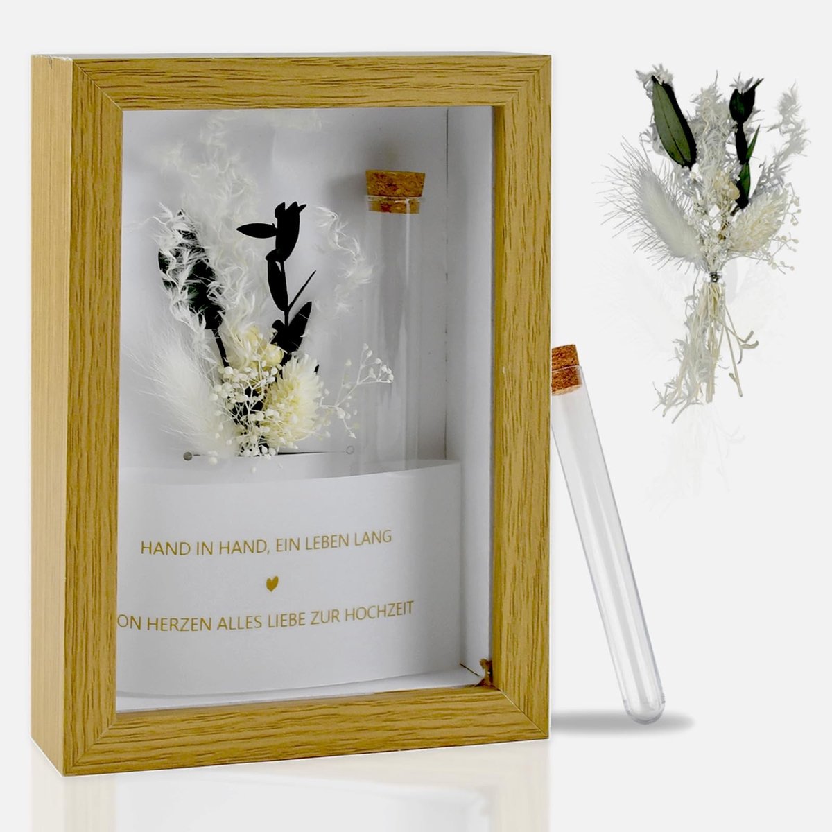 Solidchoice - Houten Bruiloft Cadeaubox met Droogbloemen en Fotolijst