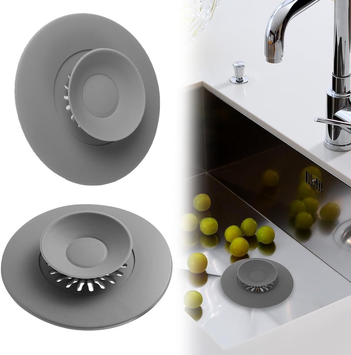 Solidchoice - Set van 2 Siliconen Afvoerstoppen met Haarfilter