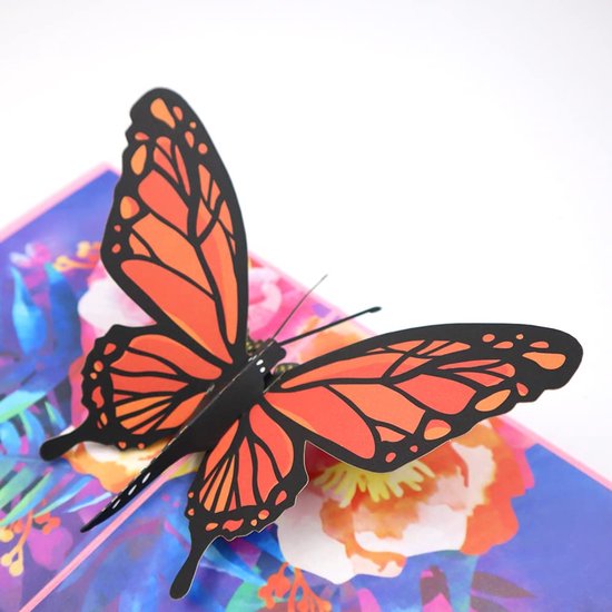 Pop-up 3D kaart met vlinder en bloemen, handgemaakt, voor elke gelegenheid — afbeelding 2