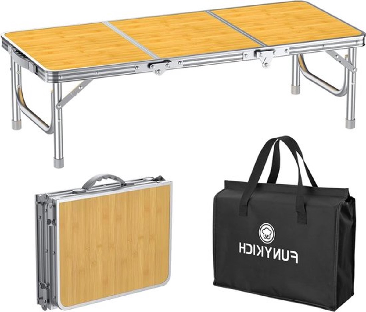 Opvouwbare Picknicktafel 3ft (87x40x26cm) - Lichtgewicht Campingtafel met Dikkere Aluminium Poten, Inclusief Handvat en Draagtas, Ideaal voor Strand, Kamperen en Feesten, Geel
