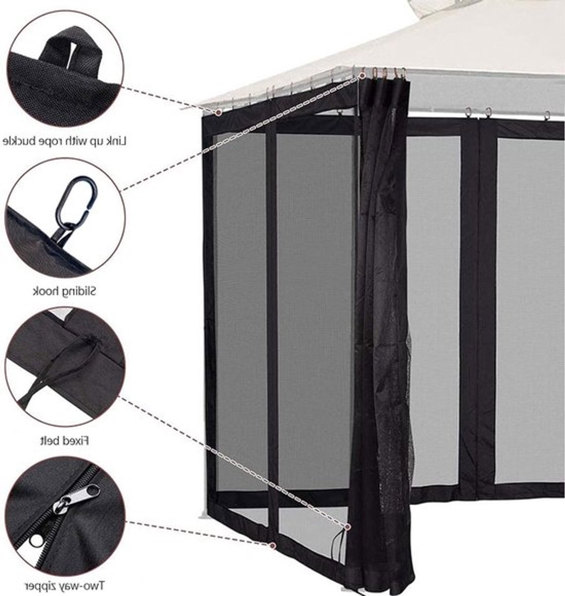 Muggennet voor Tuin, Bescherming tegen Insecten, 4 Paneel Schermwanden, Privacygordijn voor Buitenruimte (300x300x220cm)