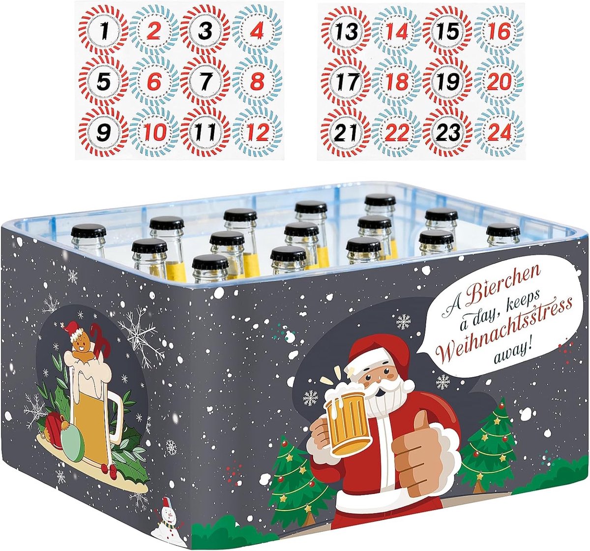 Adventskalender voor Bierliefhebbers 2025, Vilt Bierkalender met 24 Stickers voor Kerstmis, Perfect Cadeau voor Mannen en Biercrate Enthousiastelingen